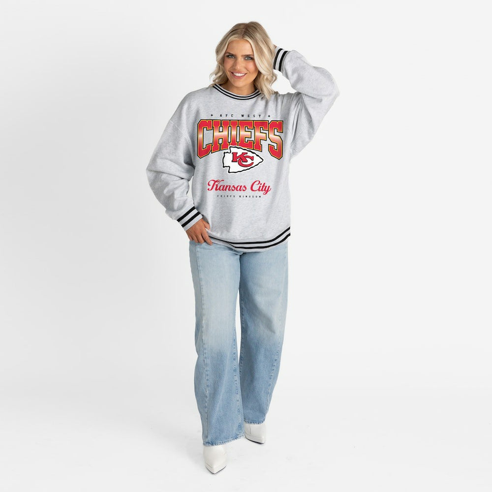 Gameday Couture Women's Oversized Gridiron Drive Ringer Stripe Sweatshirt - Kansas City Chiefs
