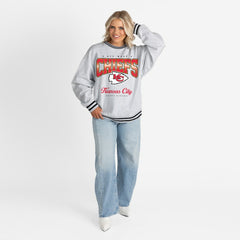 Gameday Couture Women's Oversized Gridiron Drive Ringer Stripe Sweatshirt - Kansas City Chiefs