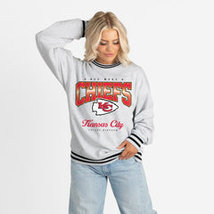 Gameday Couture Women's Oversized Gridiron Drive Ringer Stripe Sweatshirt - Kansas City Chiefs