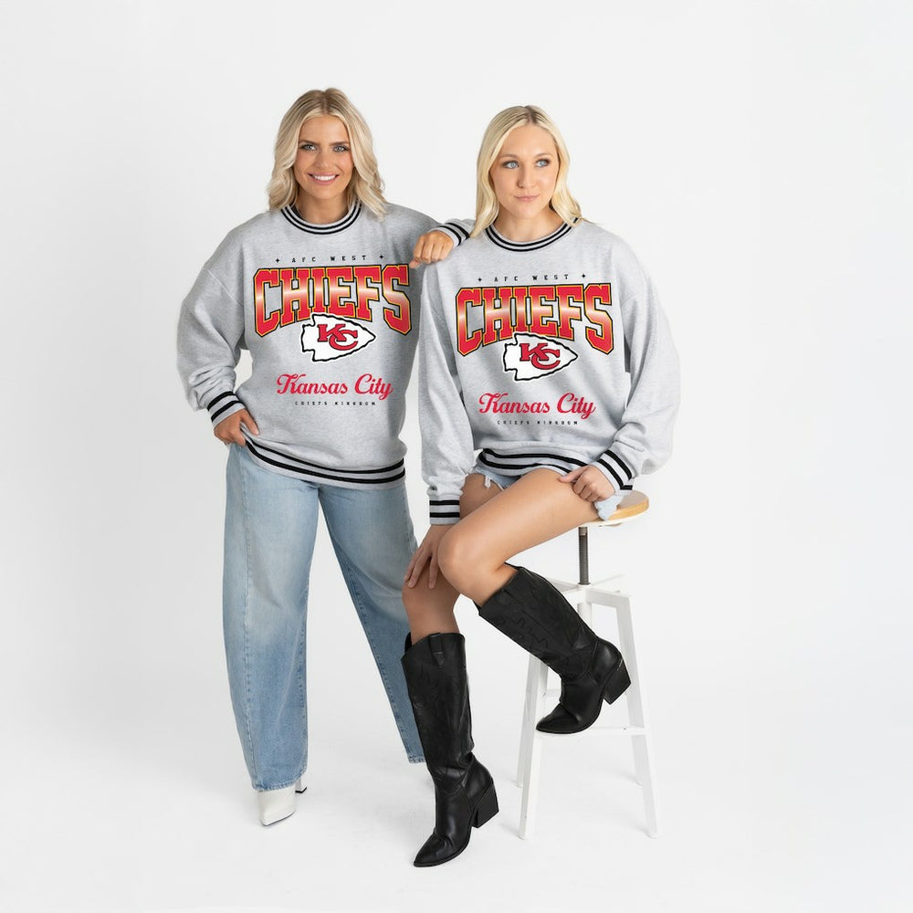 Gameday Couture Women's Oversized Gridiron Drive Ringer Stripe Sweatshirt - Kansas City Chiefs