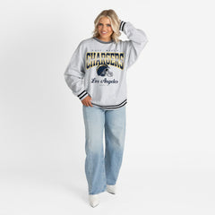 Gameday Couture Women's Oversized Gridiron Drive Ringer Stripe Sweatshirt - Los Angeles Chargers