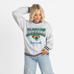 Gameday Couture Women's Oversized Gridiron Drive Ringer Stripe Sweatshirt - Jacksonville Jaguars