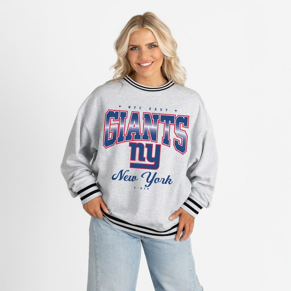 Gameday Couture Women's Oversized Gridiron Drive Ringer Stripe Sweatshirt - New York Giants