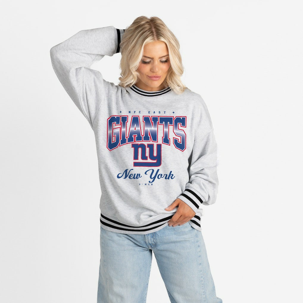 Gameday Couture Women's Oversized Gridiron Drive Ringer Stripe Sweatshirt - New York Giants
