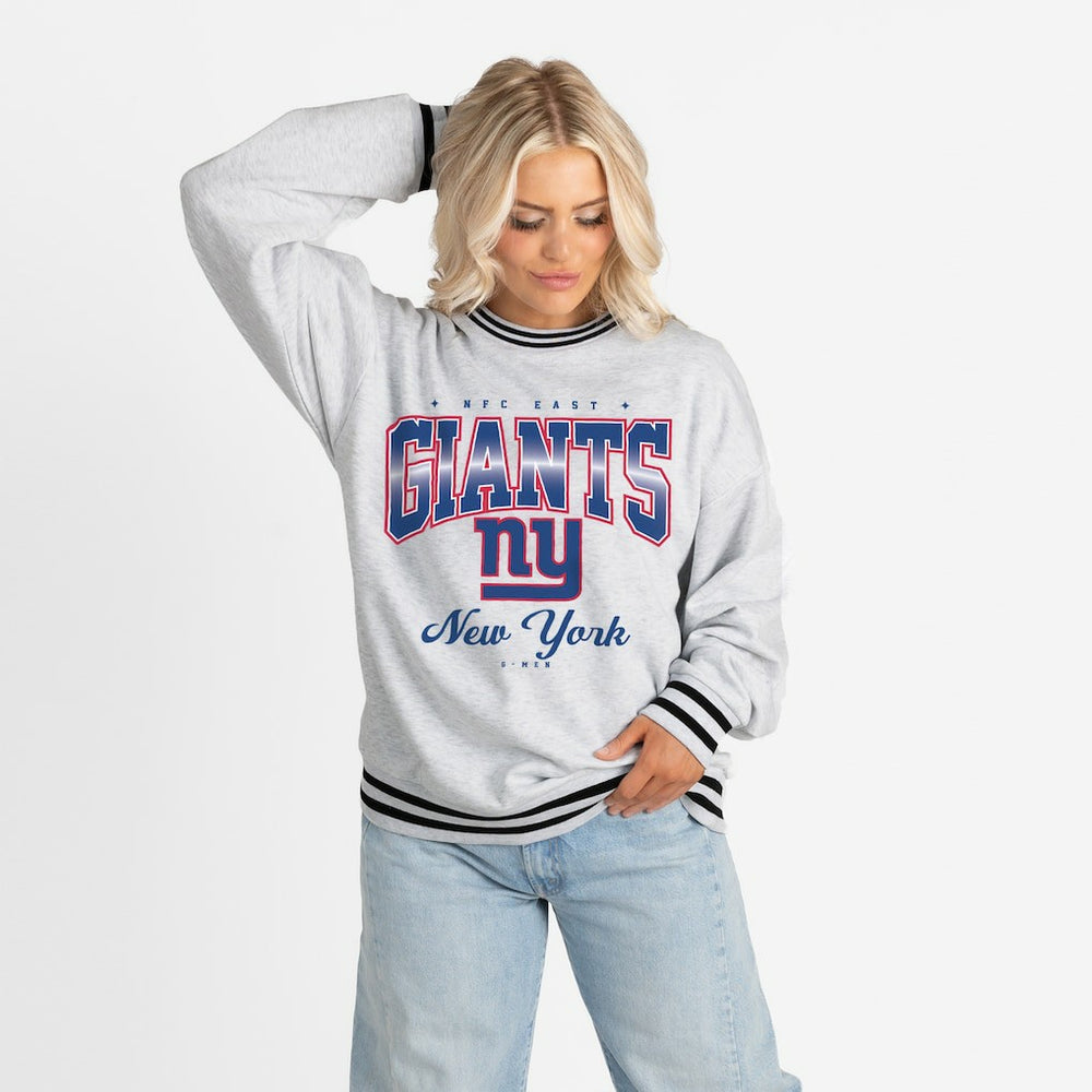 Gameday Couture Women's Oversized Gridiron Drive Ringer Stripe Sweatshirt - New York Giants