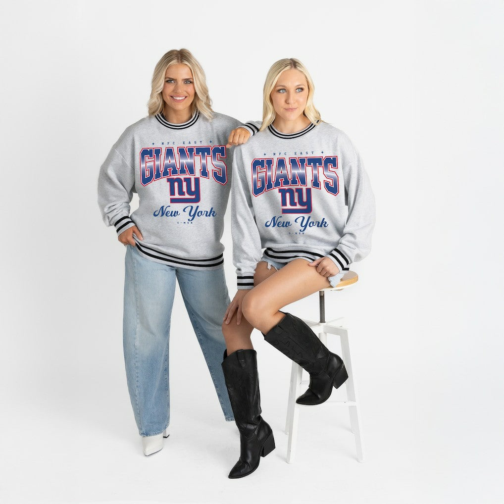 Gameday Couture Women's Oversized Gridiron Drive Ringer Stripe Sweatshirt - New York Giants