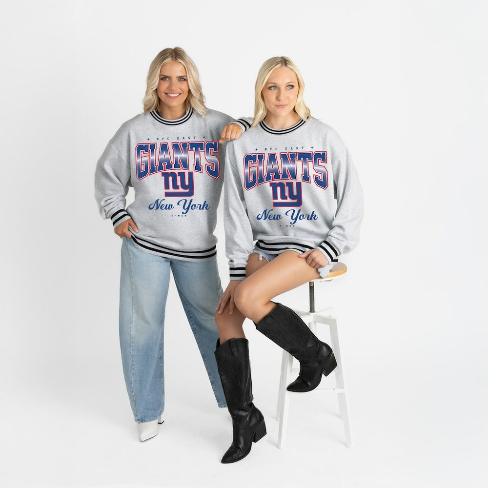 Gameday Couture Women's Oversized Gridiron Drive Ringer Stripe Sweatshirt - New York Giants