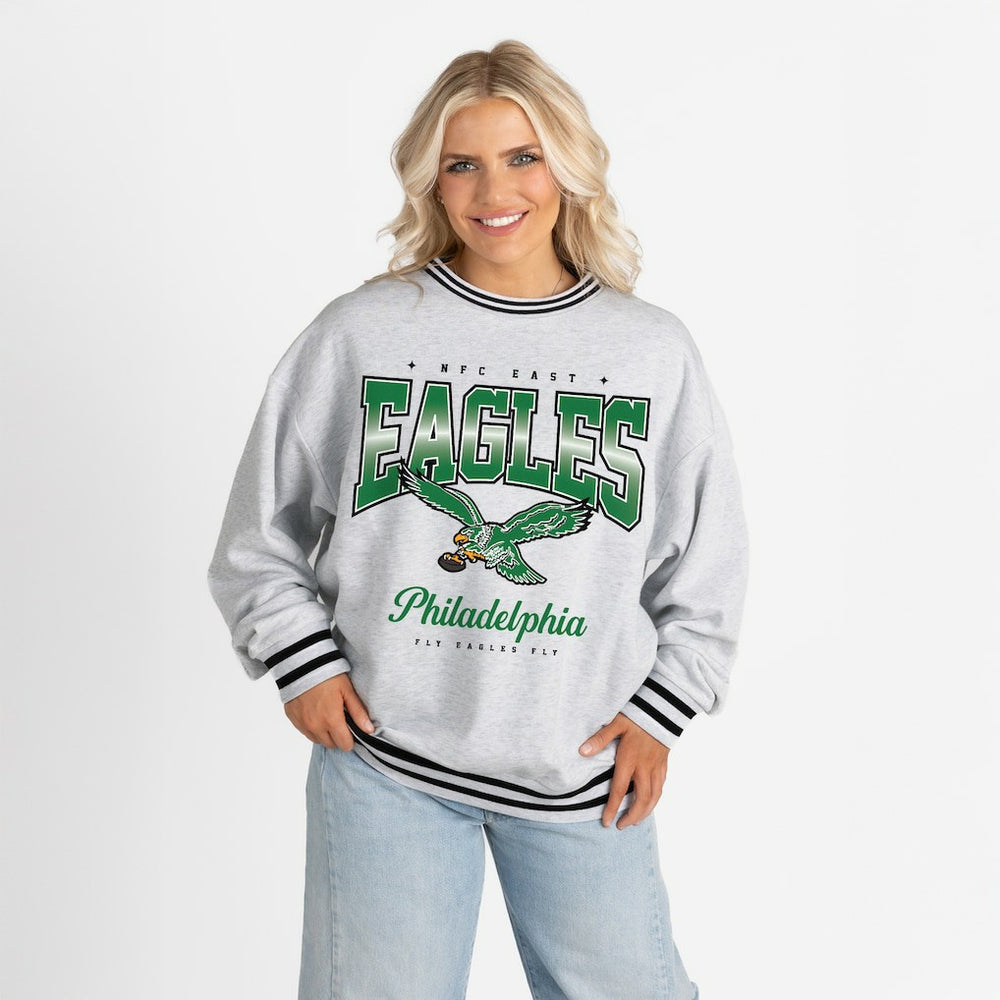Gameday Couture Women's Oversized Gridiron Drive Ringer Stripe Sweatshirt - Philadelphia Eagles