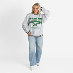 Gameday Couture Women's Oversized Gridiron Drive Ringer Stripe Sweatshirt - Philadelphia Eagles