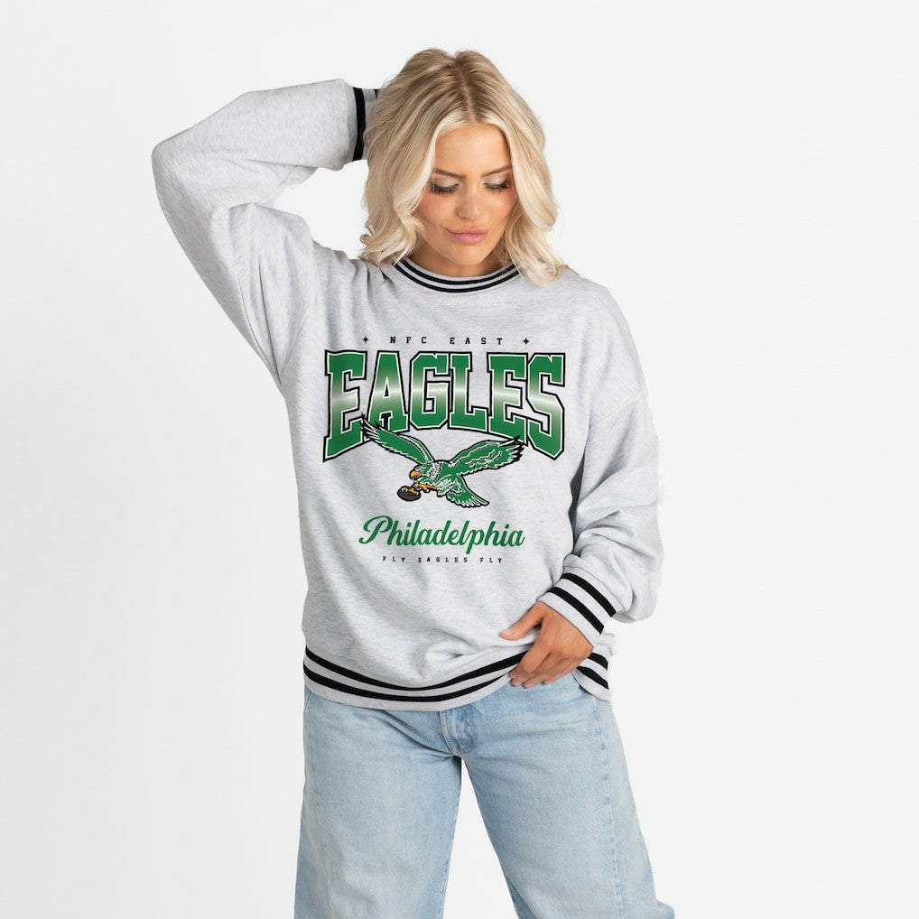 Gameday Couture Women's Oversized Gridiron Drive Ringer Stripe Sweatshirt - Philadelphia Eagles