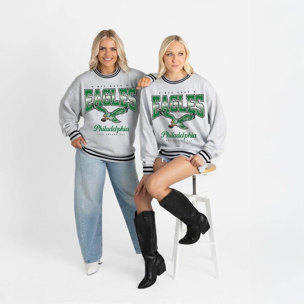 Gameday Couture Women's Oversized Gridiron Drive Ringer Stripe Sweatshirt - Philadelphia Eagles