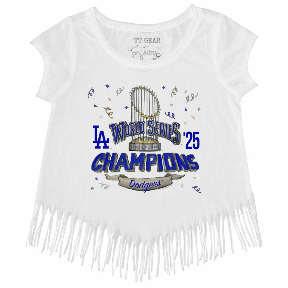 MLB Los Angeles Dodgers Tiny Turnip Girls Youth 2025 World Series Champions Parade Fringe T-Shirt