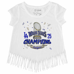 MLB Los Angeles Dodgers Tiny Turnip Girls Youth 2025 World Series Champions Parade Fringe T-Shirt