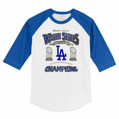 MLB Los Angeles Dodgers Tiny Turnip Youth 2025 World Series Champions 3/4-Sleeve Raglan Baseball T-Shirt