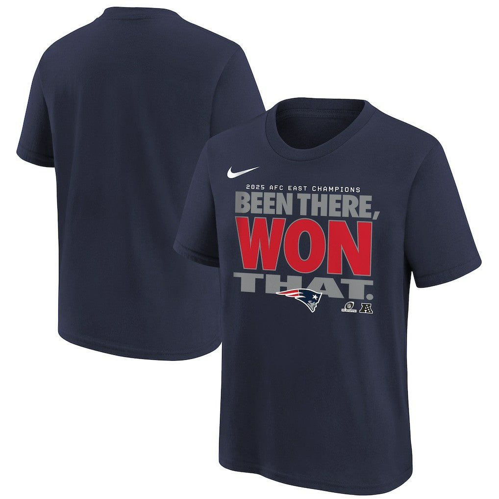 Youth 2025 AFC East Division Champions Locker Room Trophy Collection T-Shirt - New England Patriots