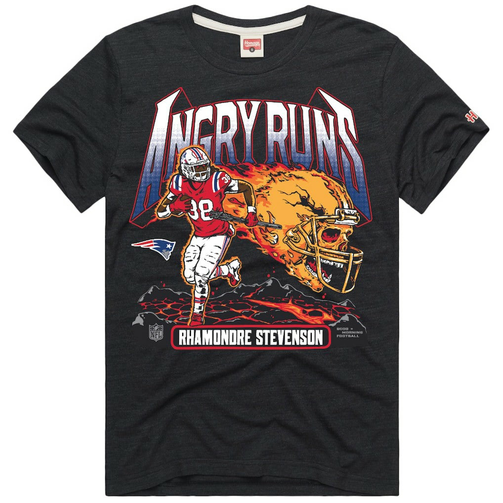 Rhamondre Stevenson  Homage Unisex Angry Runs Player Graphic Tri-Blend T-Shirt - New England Patriots