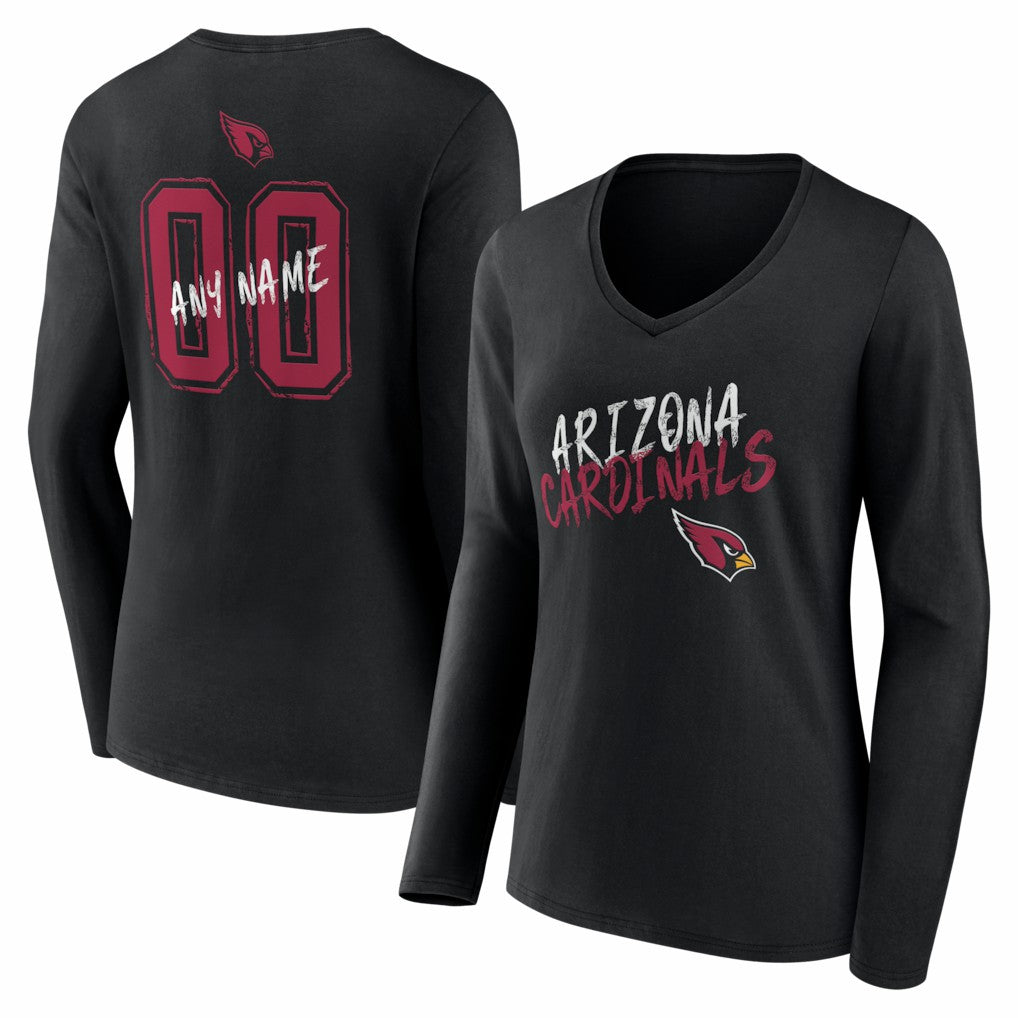 Women's Hustle Personalized Name & Number Long Sleeve V-Neck T-Shirt - Arizona Cardinals