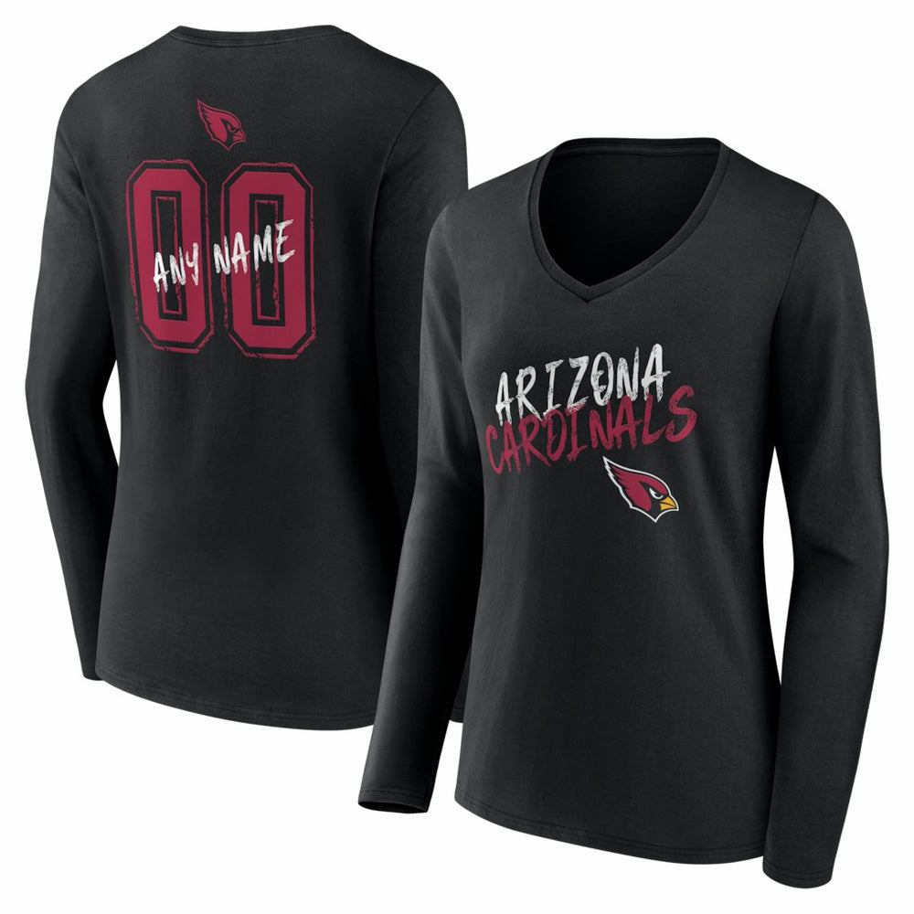 Women's Hustle Personalized Name & Number Long Sleeve V-Neck T-Shirt - Arizona Cardinals