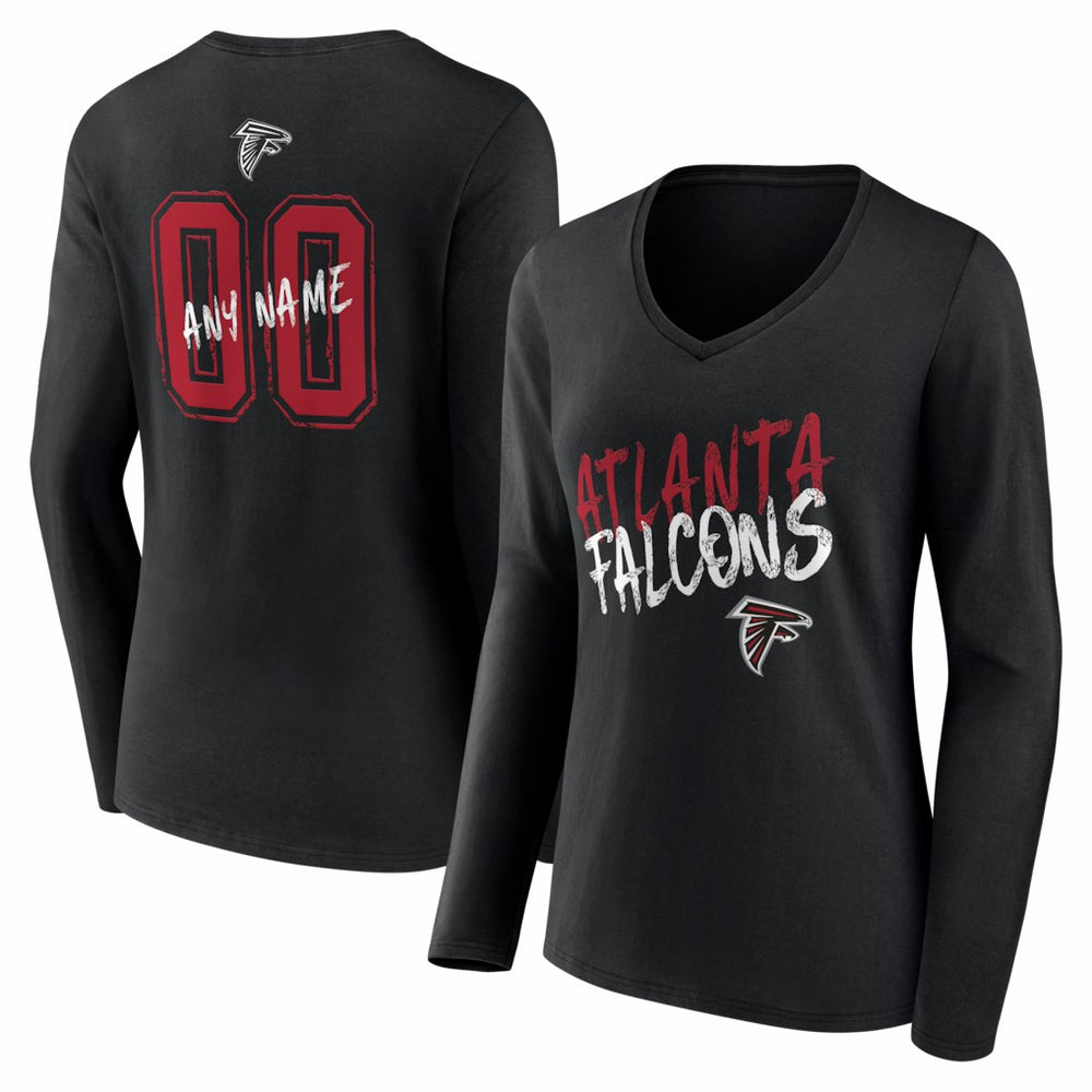 Women's Hustle Personalized Name & Number Long Sleeve V-Neck T-Shirt - Atlanta Falcons