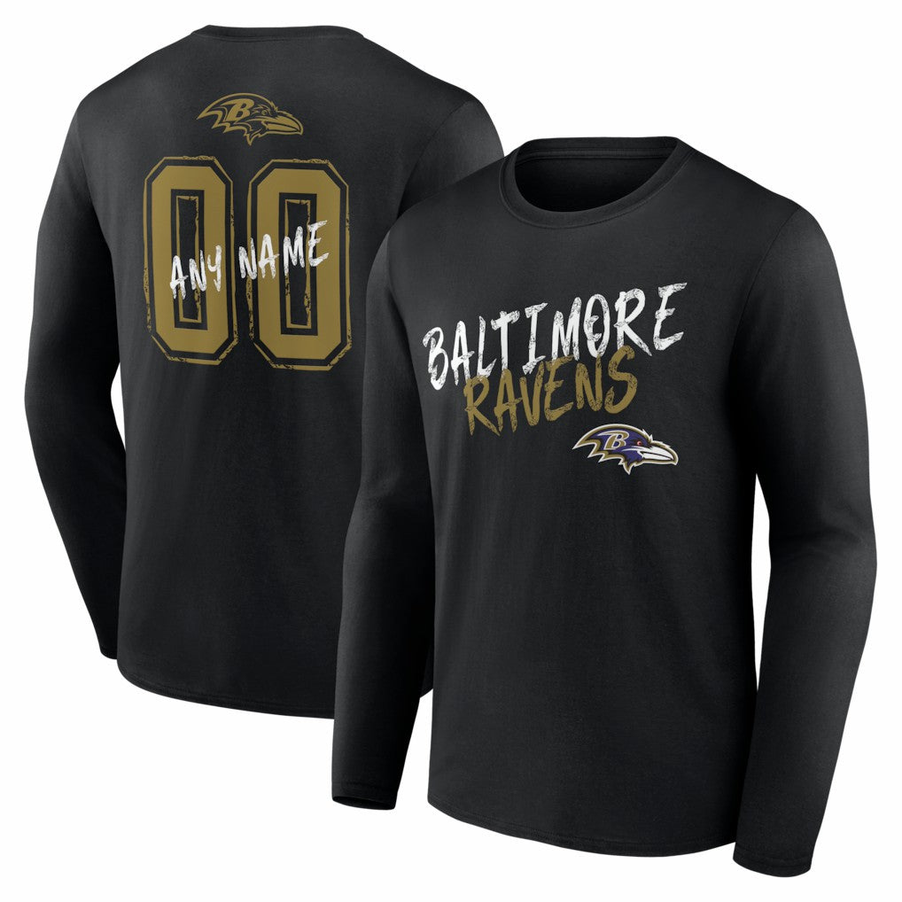 Hustle Personalized Name & Number Long Sleeve T-Shirt - Baltimore Ravens