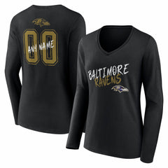 Women's Hustle Personalized Name & Number Long Sleeve V-Neck T-Shirt - Baltimore Ravens