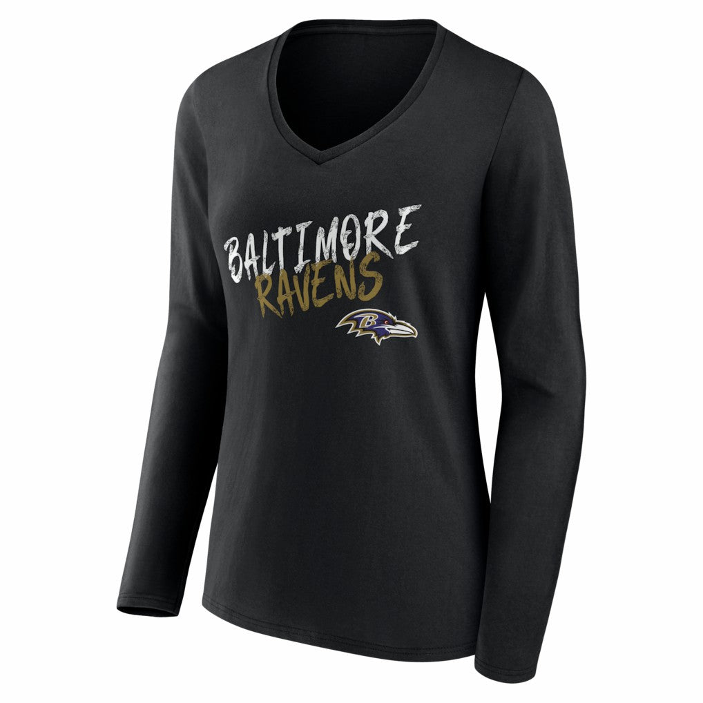 Women's Hustle Personalized Name & Number Long Sleeve V-Neck T-Shirt - Baltimore Ravens