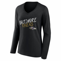 Women's Hustle Personalized Name & Number Long Sleeve V-Neck T-Shirt - Baltimore Ravens