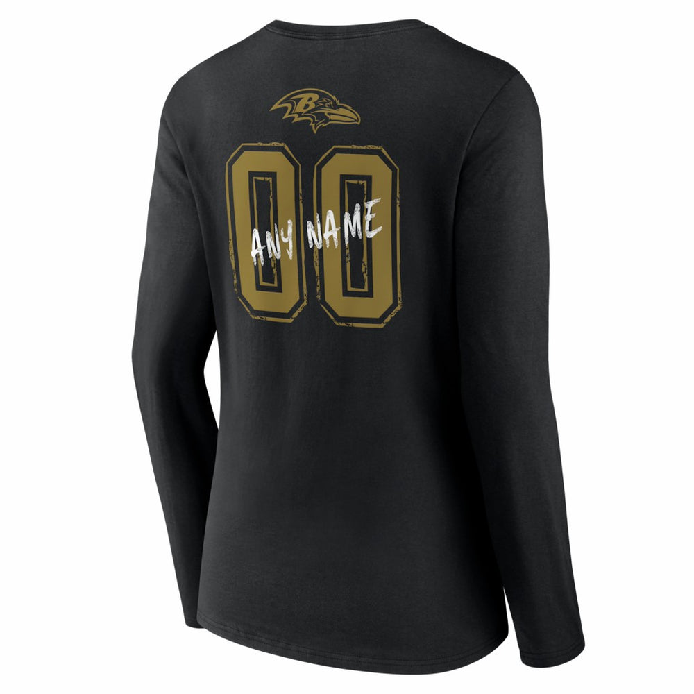 Women's Hustle Personalized Name & Number Long Sleeve V-Neck T-Shirt - Baltimore Ravens