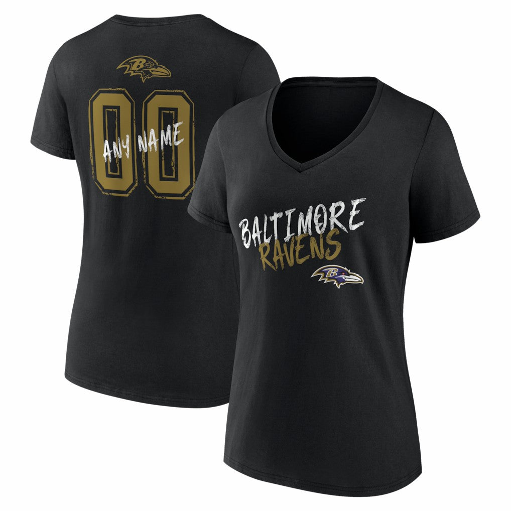 Women's Hustle Personalized Name & Number V-Neck T-Shirt - Baltimore Ravens