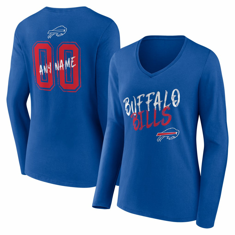 Women's Hustle Personalized Name & Number Long Sleeve V-Neck T-Shirt - Buffalo Bills