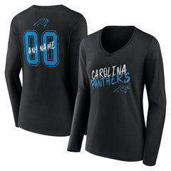 Women's Hustle Personalized Name & Number Long Sleeve V-Neck T-Shirt - Carolina Panthers