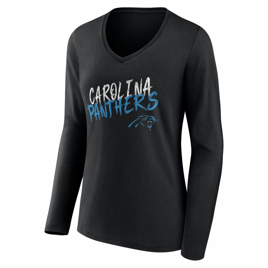 Women's Hustle Personalized Name & Number Long Sleeve V-Neck T-Shirt - Carolina Panthers
