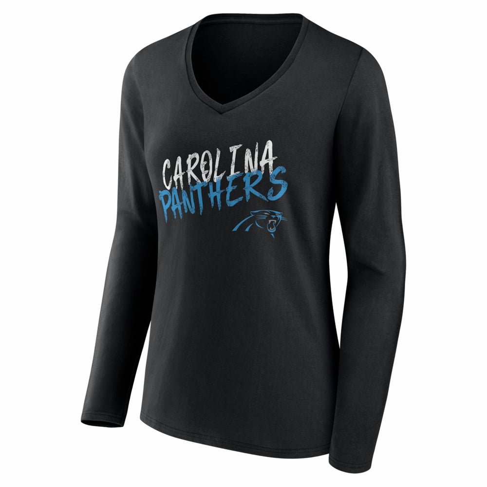 Women's Hustle Personalized Name & Number Long Sleeve V-Neck T-Shirt - Carolina Panthers