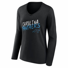 Women's Hustle Personalized Name & Number Long Sleeve V-Neck T-Shirt - Carolina Panthers