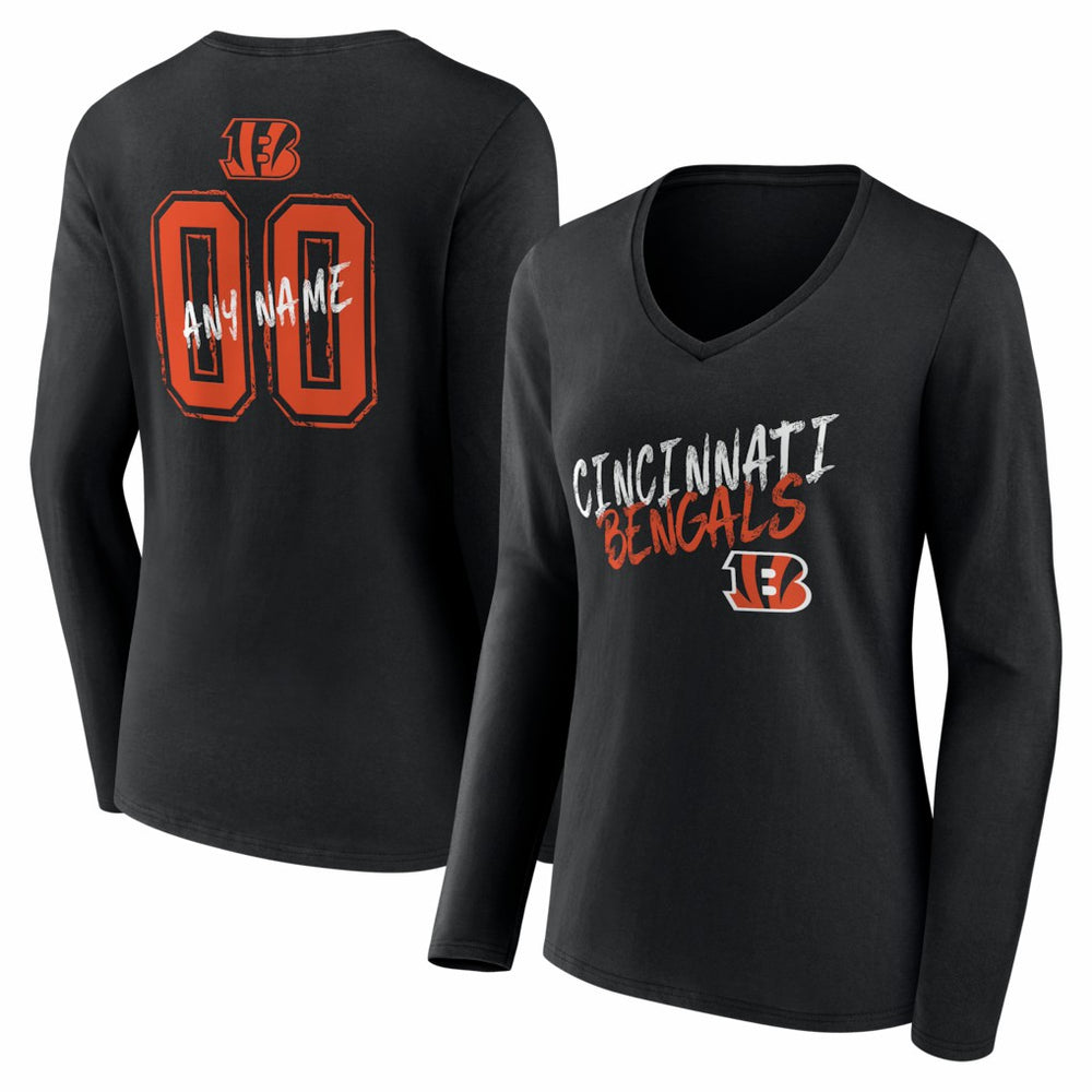 Women's Hustle Personalized Name & Number Long Sleeve V-Neck T-Shirt - Cincinnati Bengals