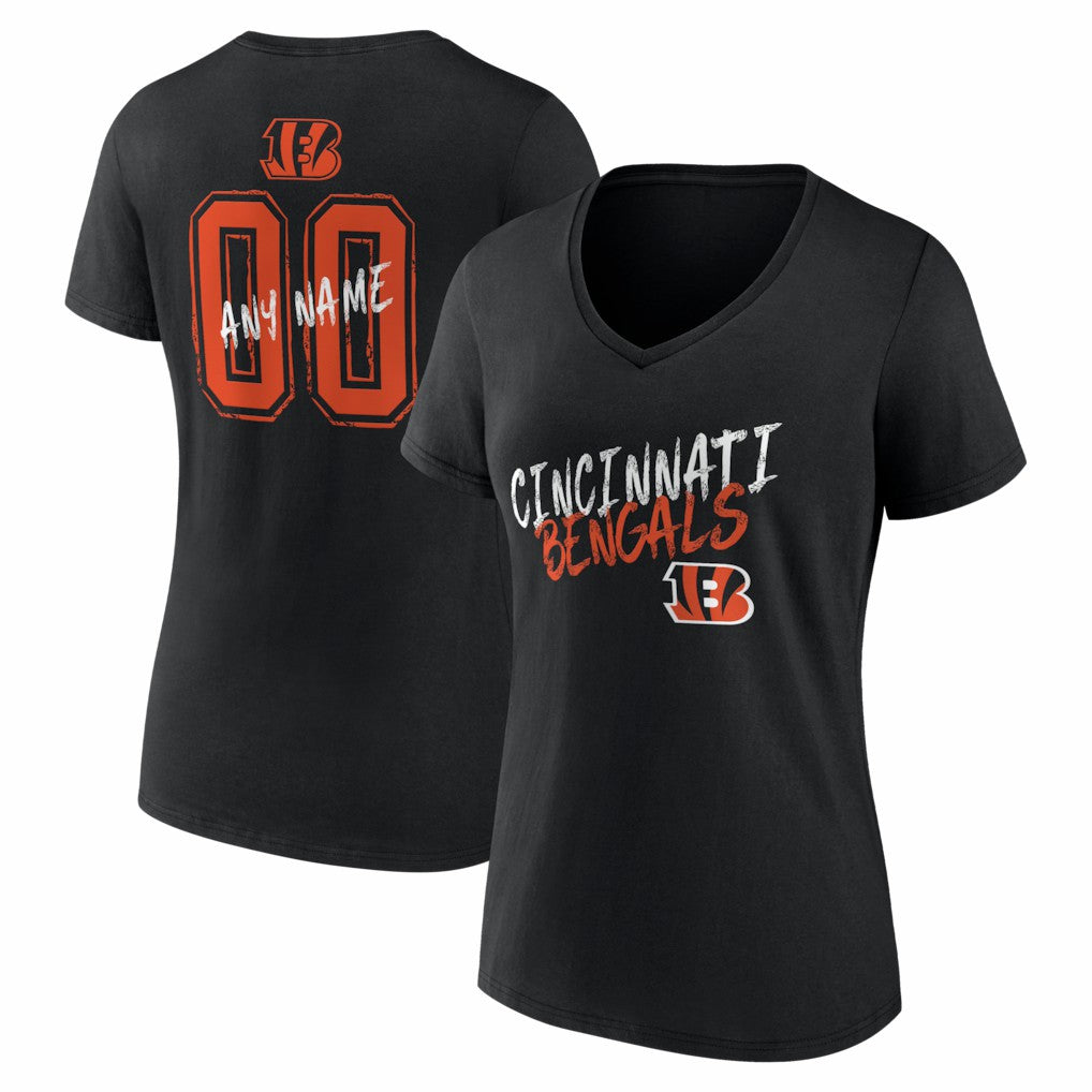 Women's Hustle Personalized Name & Number V-Neck T-Shirt - Cincinnati Bengals