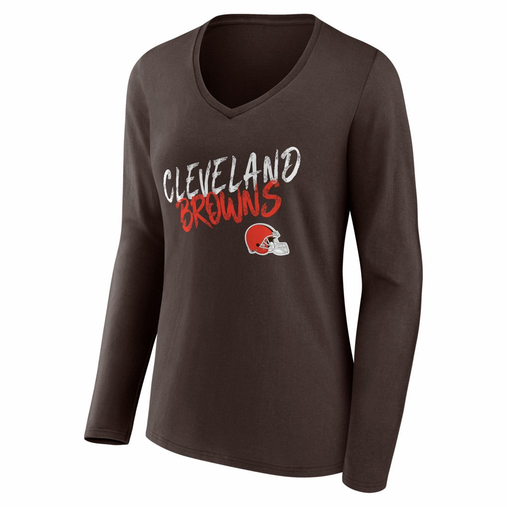 Women's Hustle Personalized Name & Number Long Sleeve V-Neck T-Shirt - Cleveland Browns