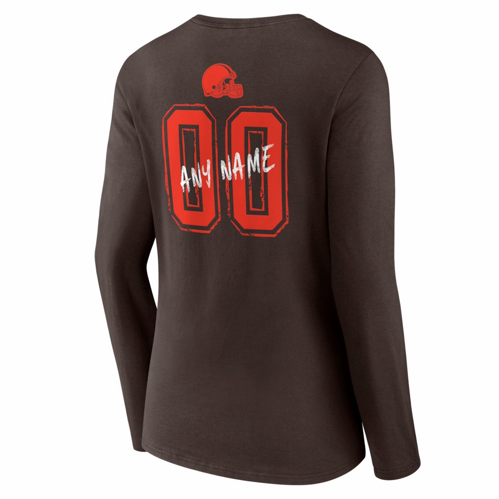 Women's Hustle Personalized Name & Number Long Sleeve V-Neck T-Shirt - Cleveland Browns