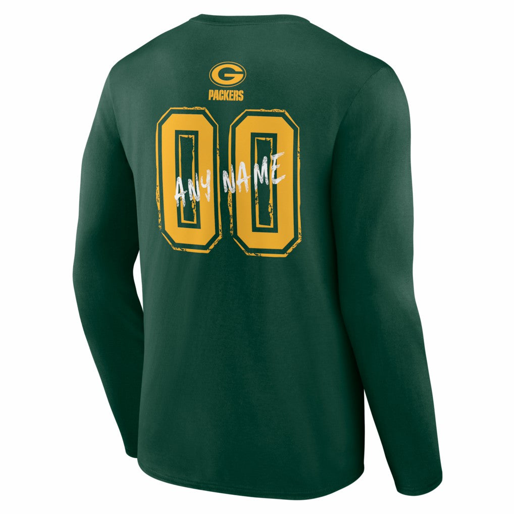 Hustle Personalized Name & Number Long Sleeve T-Shirt - Green Bay Packers