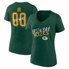 Women's Hustle Personalized Name & Number V-Neck T-Shirt - Green Bay Packers
