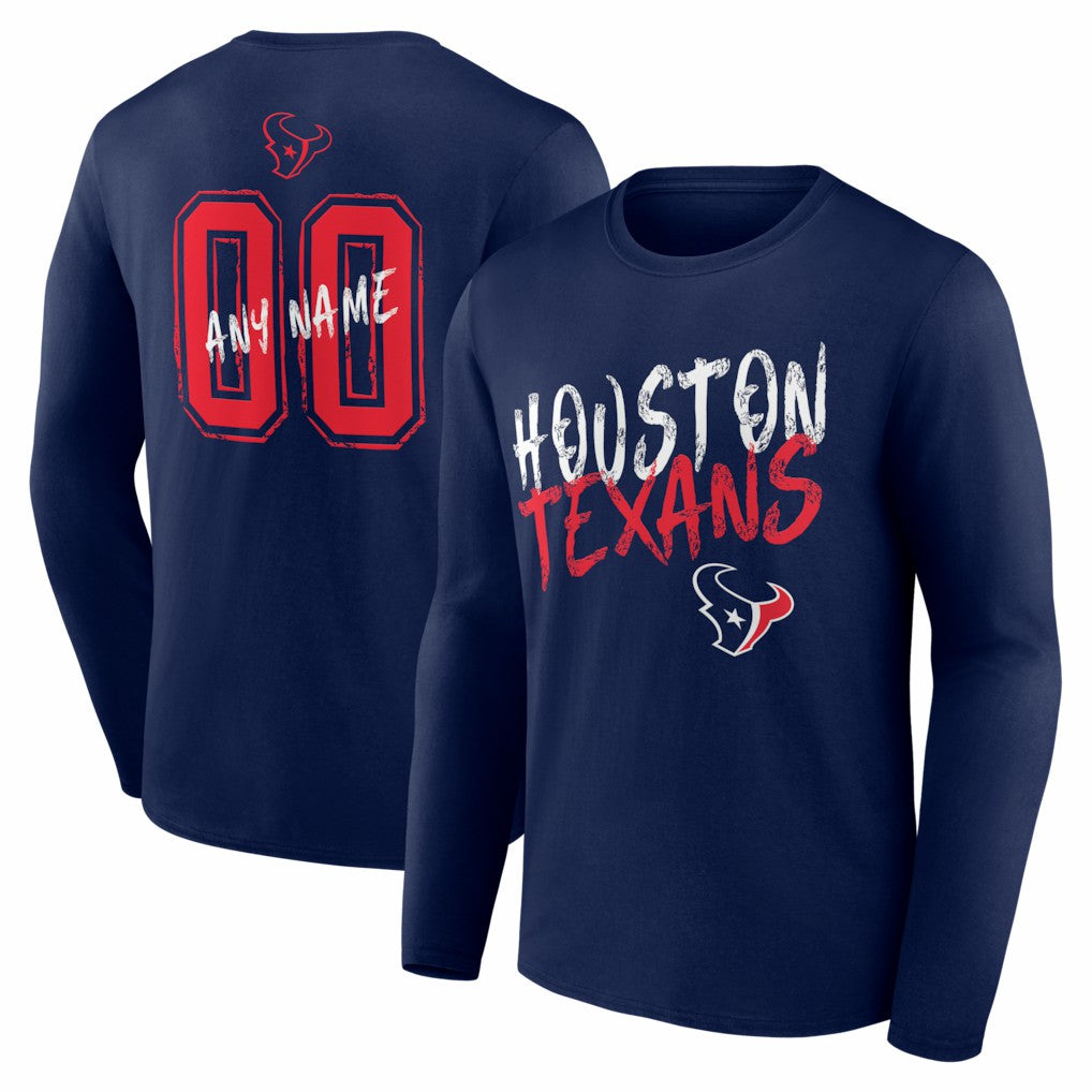 Hustle Personalized Name & Number Long Sleeve T-Shirt - Houston Texans