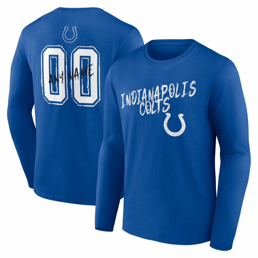 Hustle Personalized Name & Number Long Sleeve T-Shirt - Indianapolis Colts