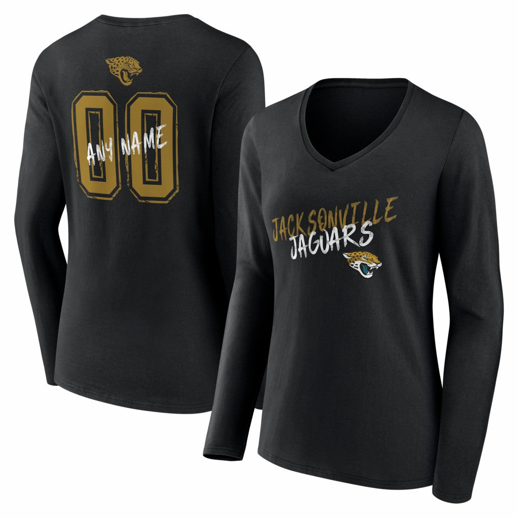 Women's Hustle Personalized Name & Number Long Sleeve V-Neck T-Shirt - Jacksonville Jaguars