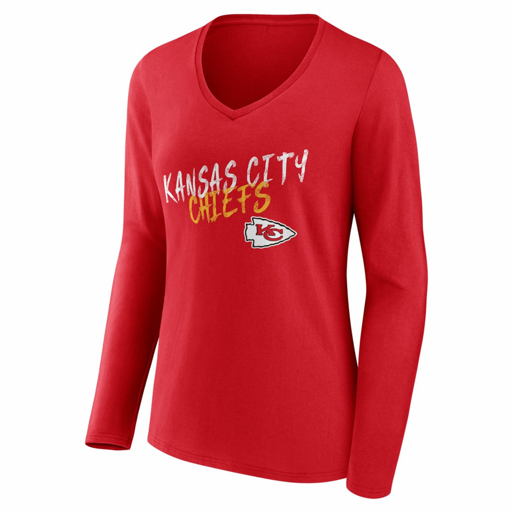 Women's Hustle Personalized Name & Number Long Sleeve V-Neck T-Shirt - Kansas City Chiefs