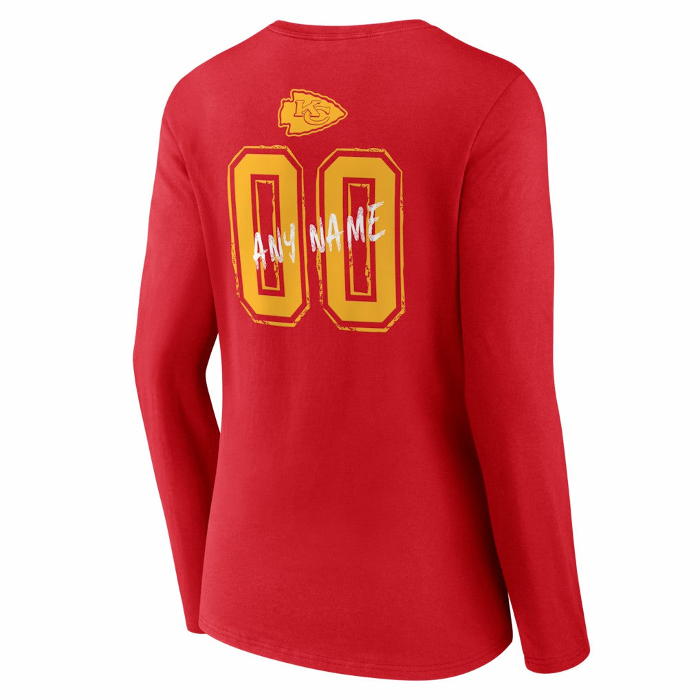 Women's Hustle Personalized Name & Number Long Sleeve V-Neck T-Shirt - Kansas City Chiefs