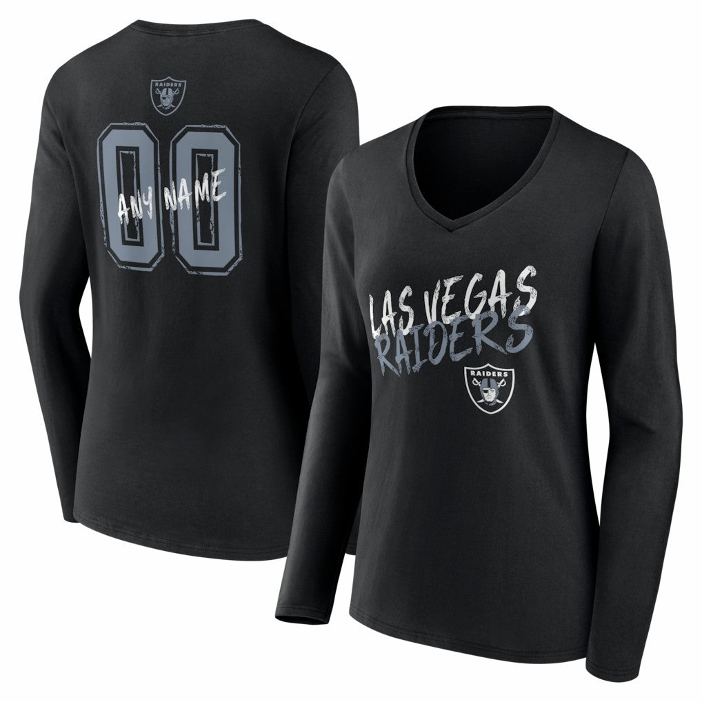Women's Hustle Personalized Name & Number Long Sleeve V-Neck T-Shirt - Las Vegas Raiders