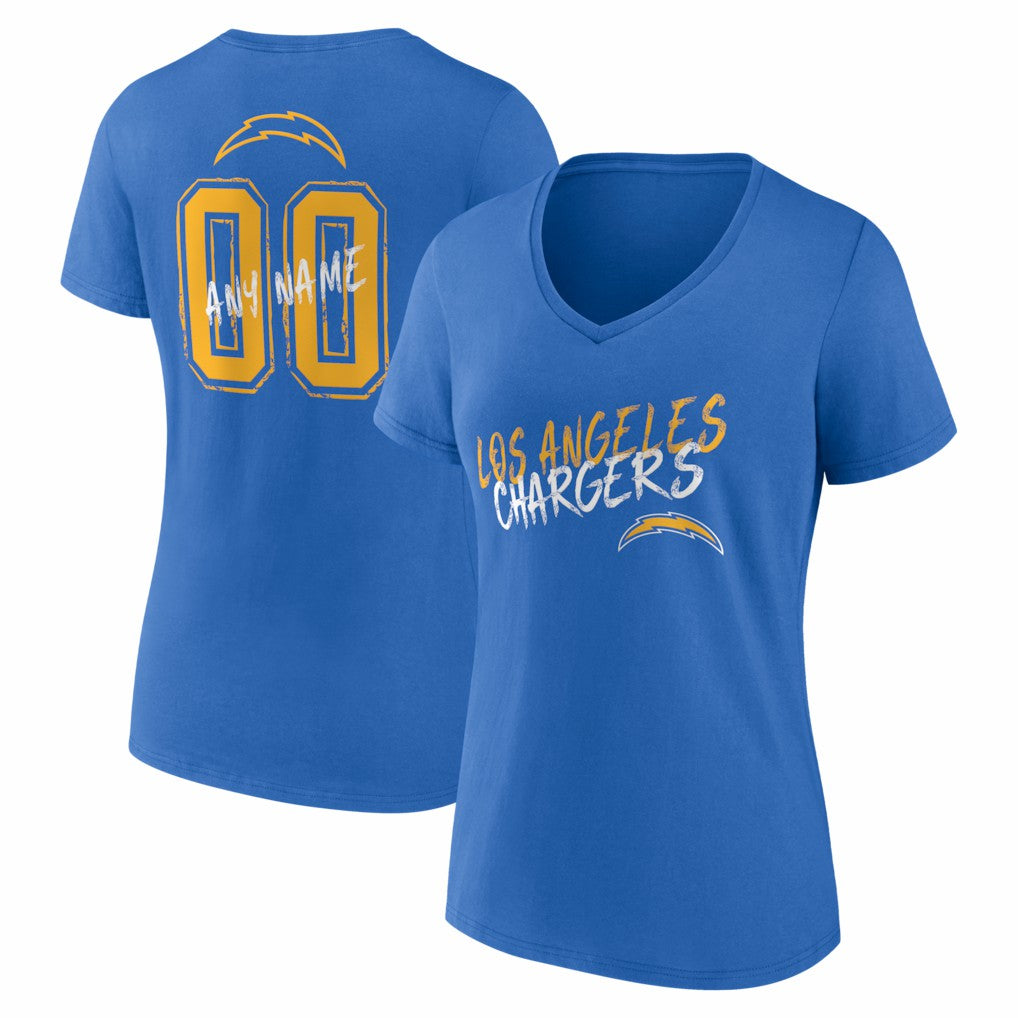 Women's Hustle Personalized Name & Number V-Neck T-Shirt - Los Angeles Chargers
