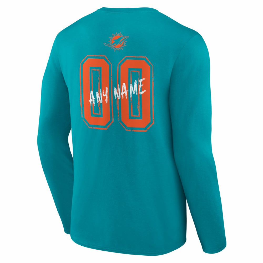 Hustle Personalized Name & Number Long Sleeve T-Shirt - Miami Dolphins