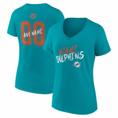 Women's Hustle Personalized Name & Number V-Neck T-Shirt - Miami Dolphins