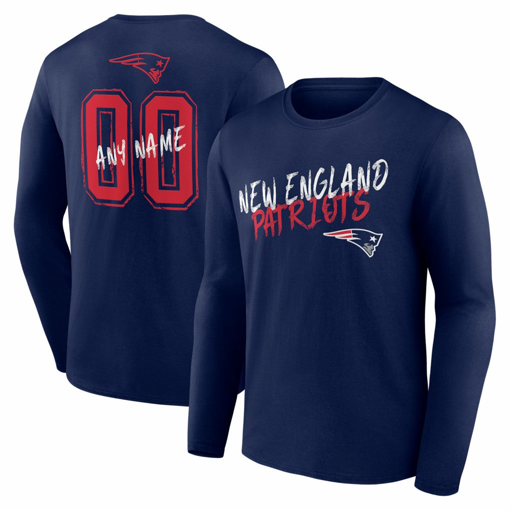 Hustle Personalized Name & Number Long Sleeve T-Shirt - New England Patriots